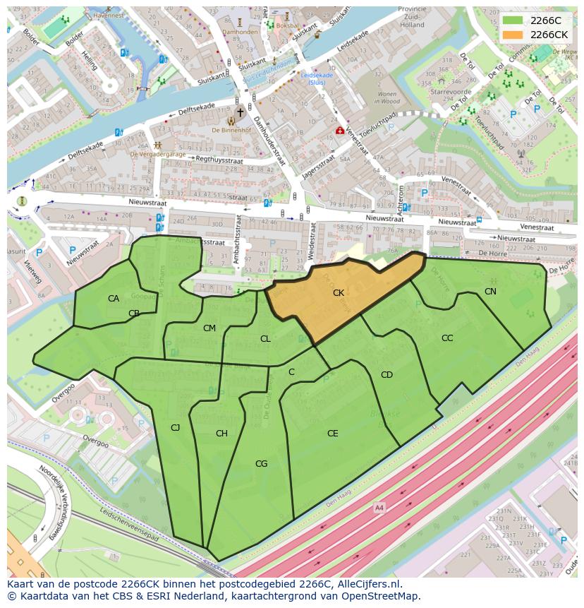 Afbeelding van het postcodegebied 2266 CK op de kaart.