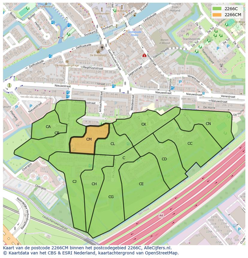 Afbeelding van het postcodegebied 2266 CM op de kaart.