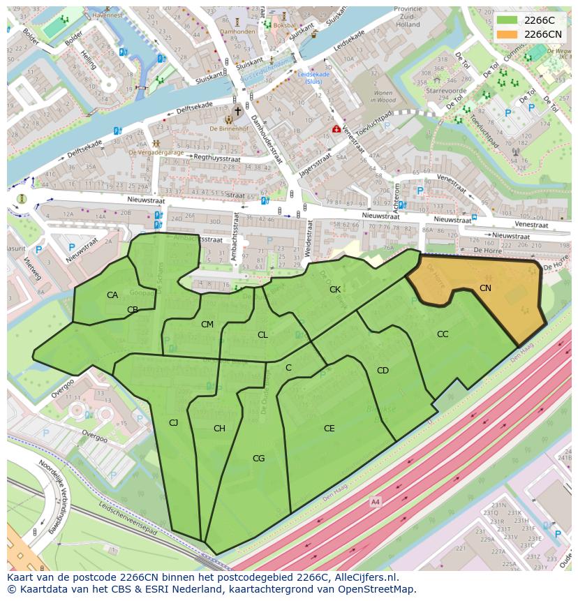 Afbeelding van het postcodegebied 2266 CN op de kaart.