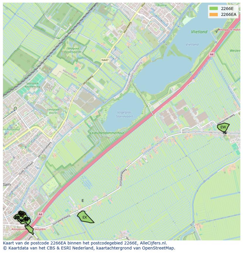 Afbeelding van het postcodegebied 2266 EA op de kaart.