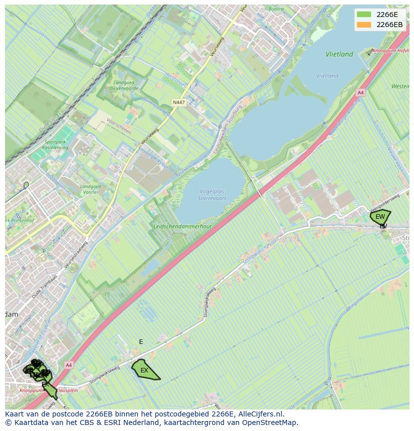 Afbeelding van het postcodegebied 2266 EB op de kaart.