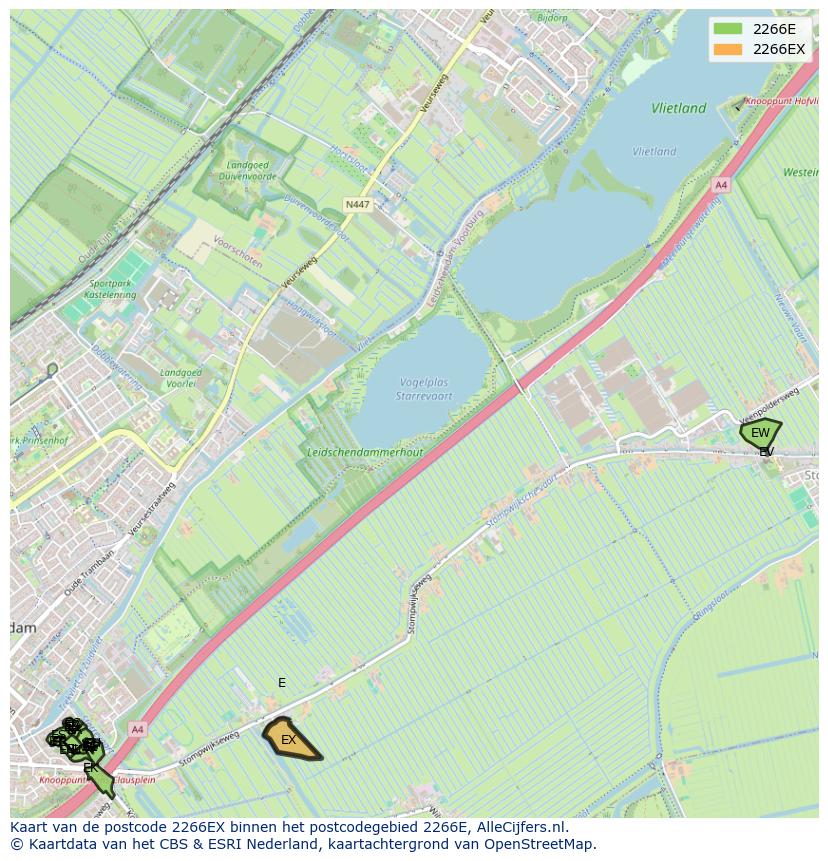 Afbeelding van het postcodegebied 2266 EX op de kaart.