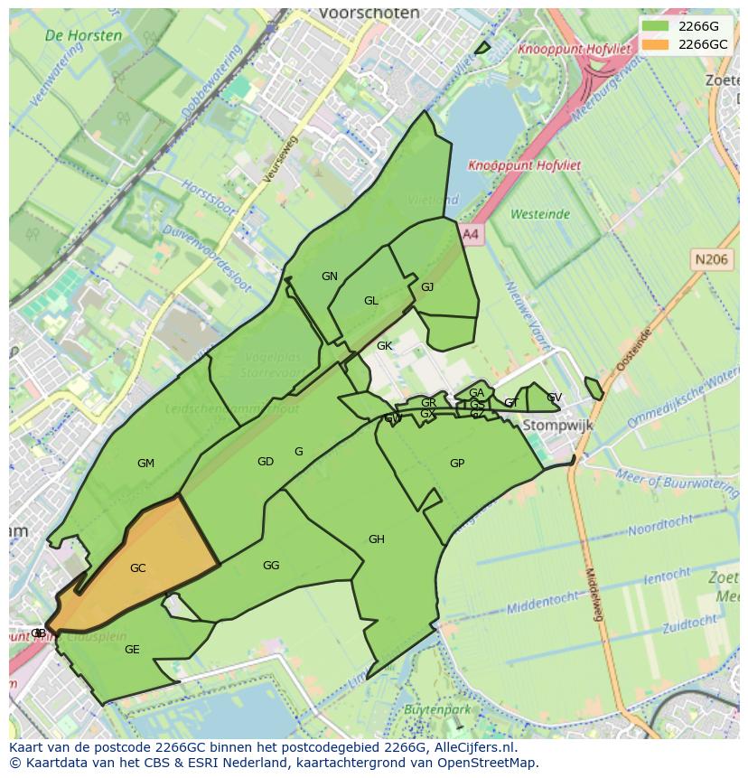 Afbeelding van het postcodegebied 2266 GC op de kaart.