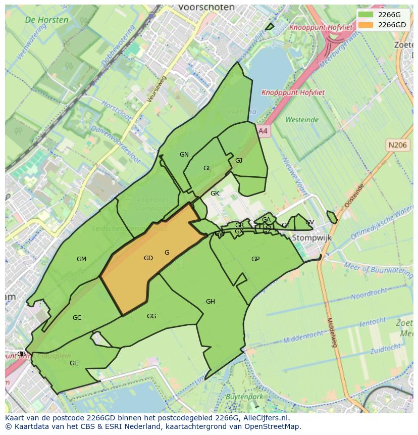 Afbeelding van het postcodegebied 2266 GD op de kaart.