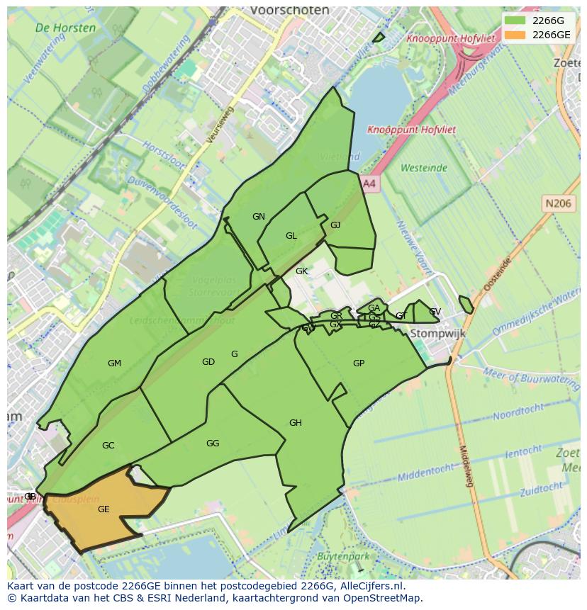 Afbeelding van het postcodegebied 2266 GE op de kaart.