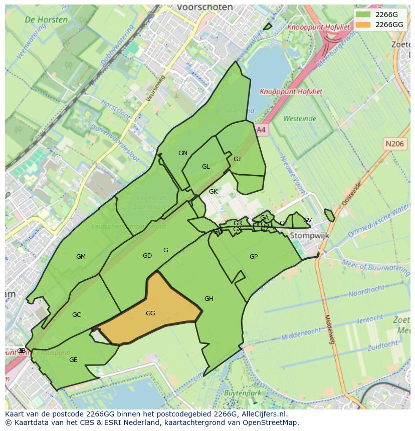 Afbeelding van het postcodegebied 2266 GG op de kaart.