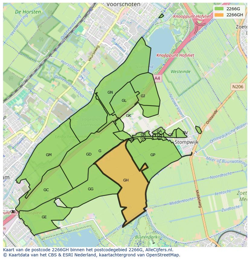 Afbeelding van het postcodegebied 2266 GH op de kaart.