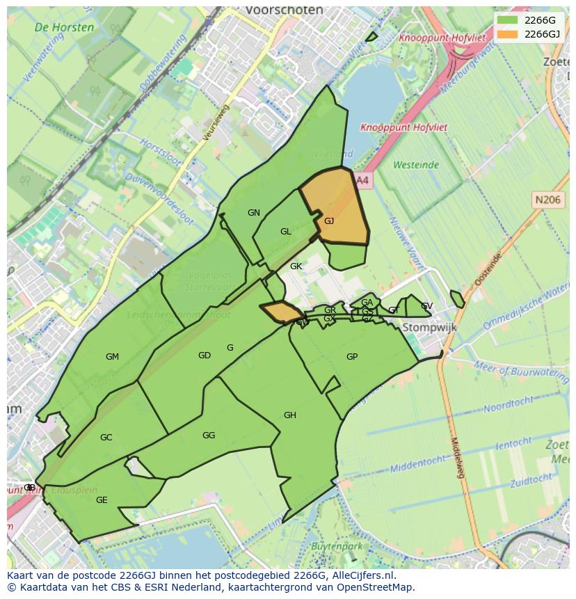 Afbeelding van het postcodegebied 2266 GJ op de kaart.