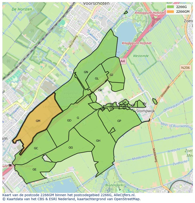 Afbeelding van het postcodegebied 2266 GM op de kaart.