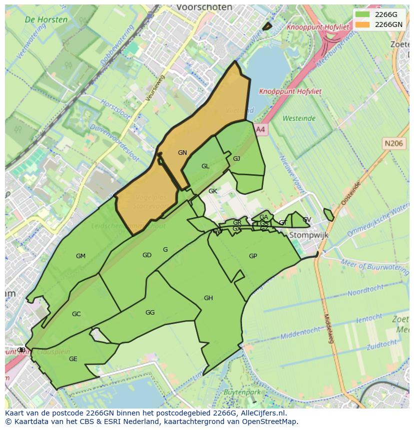 Afbeelding van het postcodegebied 2266 GN op de kaart.