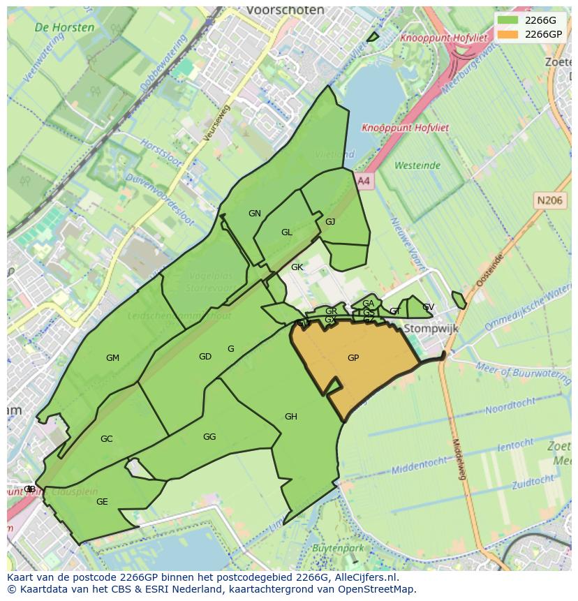 Afbeelding van het postcodegebied 2266 GP op de kaart.