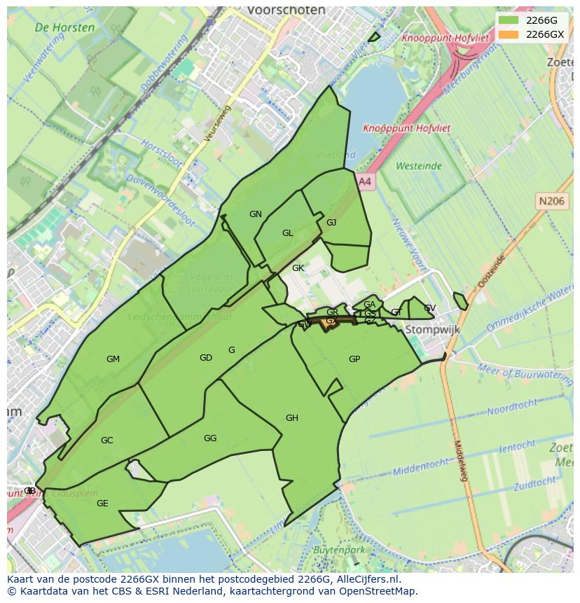 Afbeelding van het postcodegebied 2266 GX op de kaart.