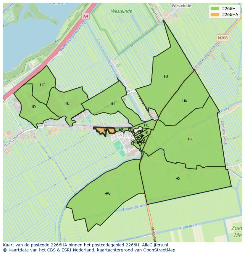 Afbeelding van het postcodegebied 2266 HA op de kaart.