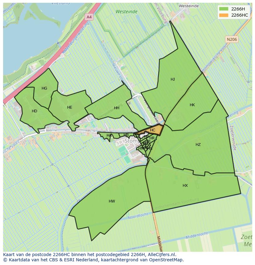 Afbeelding van het postcodegebied 2266 HC op de kaart.
