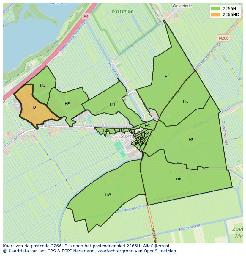 Afbeelding van het postcodegebied 2266 HD op de kaart.