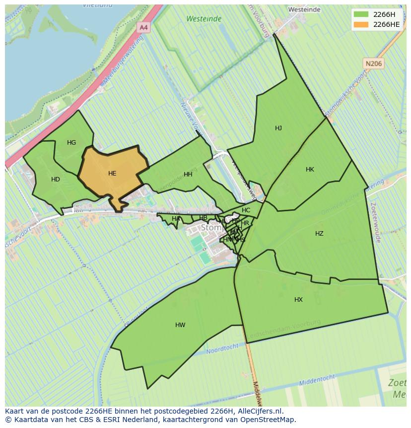 Afbeelding van het postcodegebied 2266 HE op de kaart.