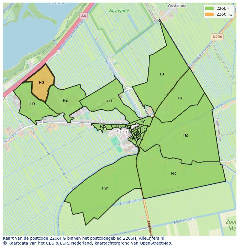 Afbeelding van het postcodegebied 2266 HG op de kaart.