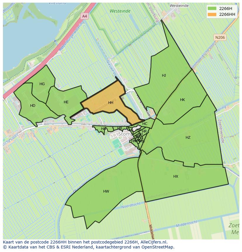 Afbeelding van het postcodegebied 2266 HH op de kaart.