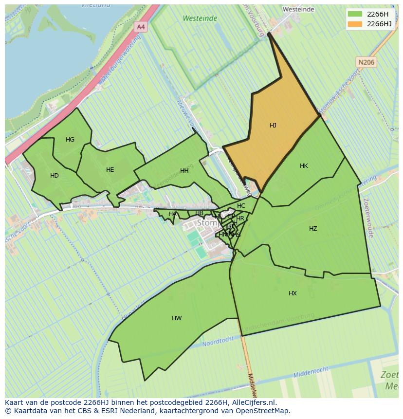 Afbeelding van het postcodegebied 2266 HJ op de kaart.