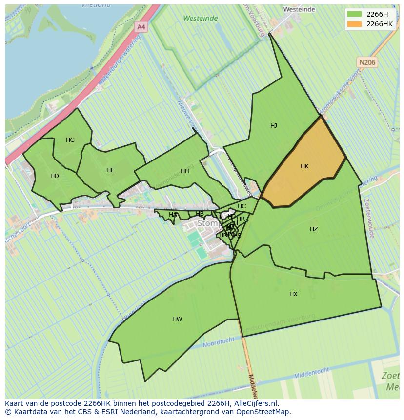 Afbeelding van het postcodegebied 2266 HK op de kaart.
