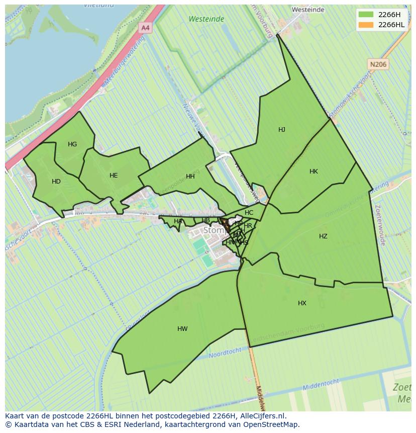 Afbeelding van het postcodegebied 2266 HL op de kaart.