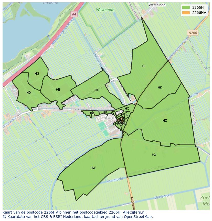 Afbeelding van het postcodegebied 2266 HV op de kaart.
