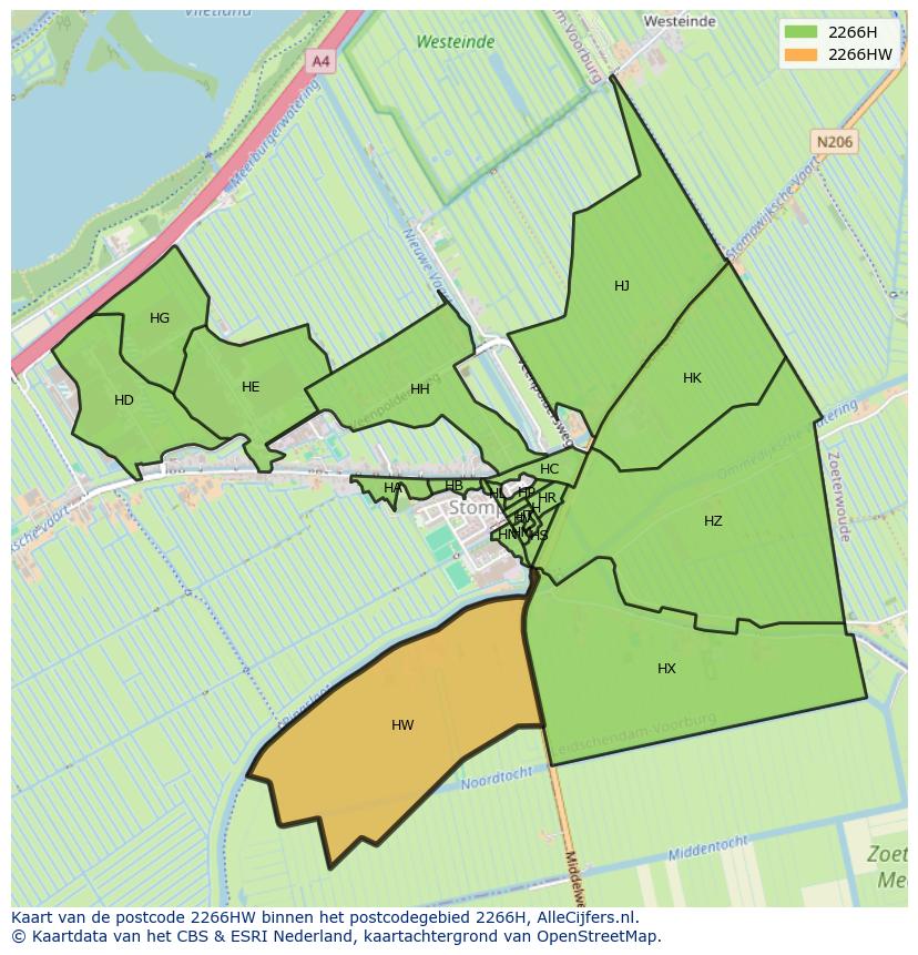 Afbeelding van het postcodegebied 2266 HW op de kaart.