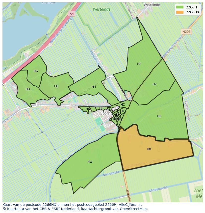Afbeelding van het postcodegebied 2266 HX op de kaart.