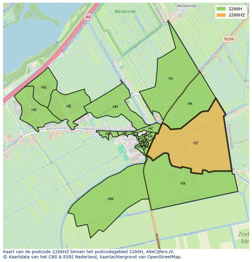 Afbeelding van het postcodegebied 2266 HZ op de kaart.