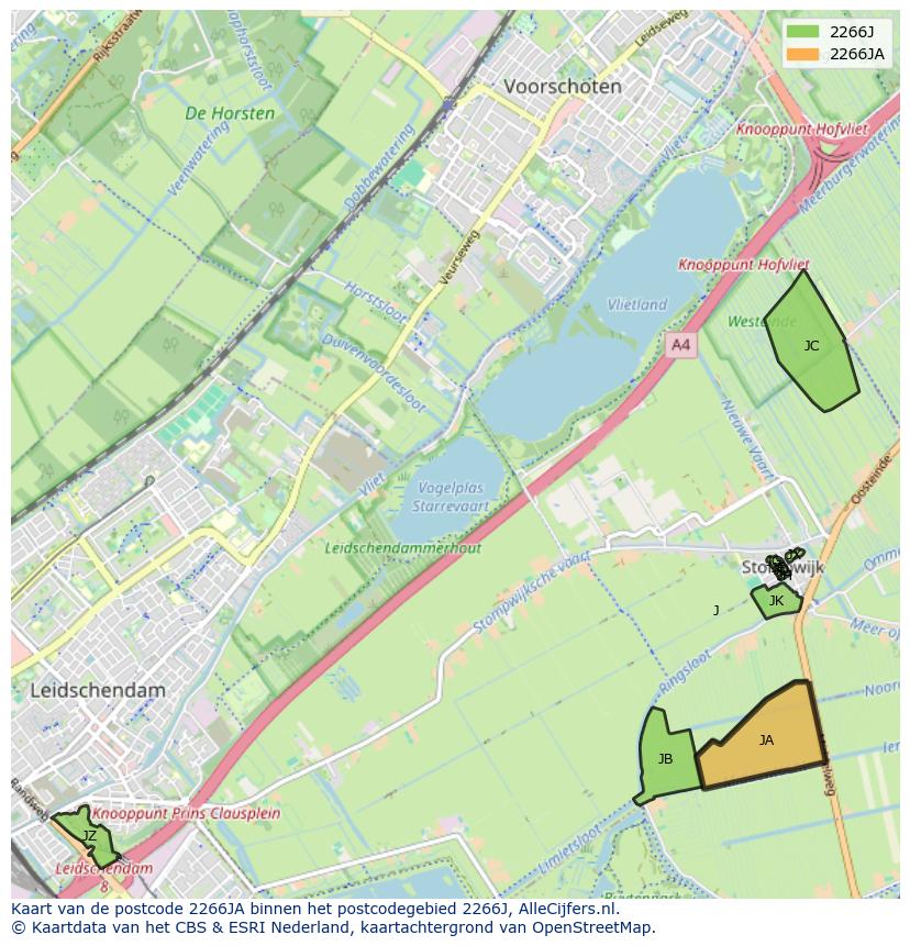 Afbeelding van het postcodegebied 2266 JA op de kaart.
