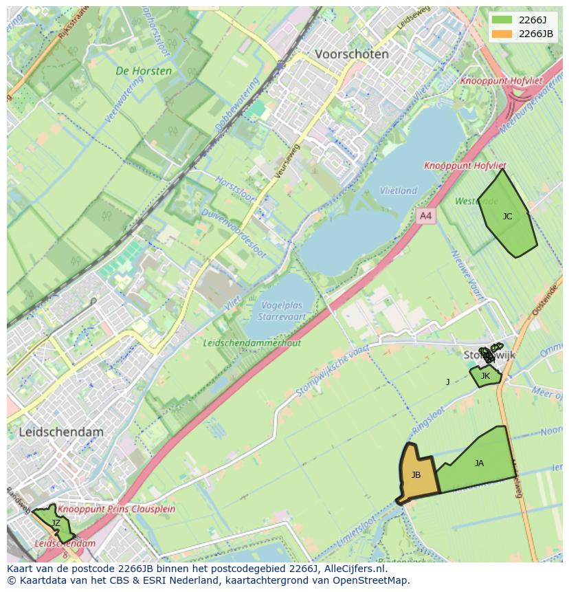 Afbeelding van het postcodegebied 2266 JB op de kaart.