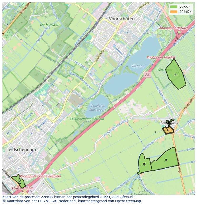 Afbeelding van het postcodegebied 2266 JK op de kaart.