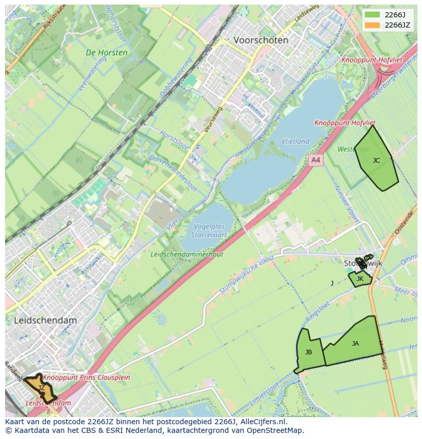 Afbeelding van het postcodegebied 2266 JZ op de kaart.