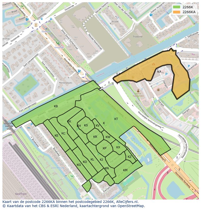 Afbeelding van het postcodegebied 2266 KA op de kaart.