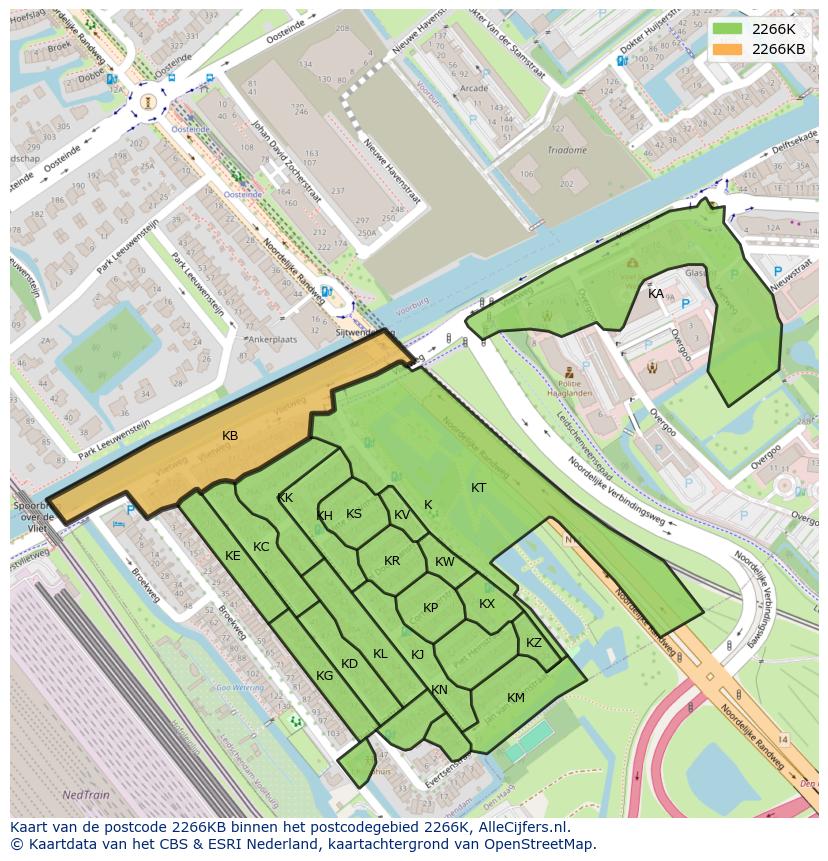 Afbeelding van het postcodegebied 2266 KB op de kaart.