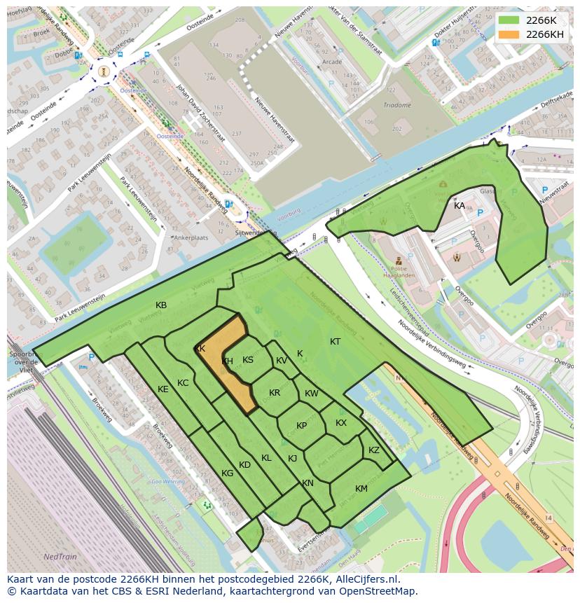 Afbeelding van het postcodegebied 2266 KH op de kaart.
