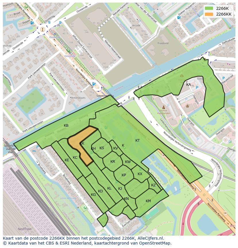 Afbeelding van het postcodegebied 2266 KK op de kaart.