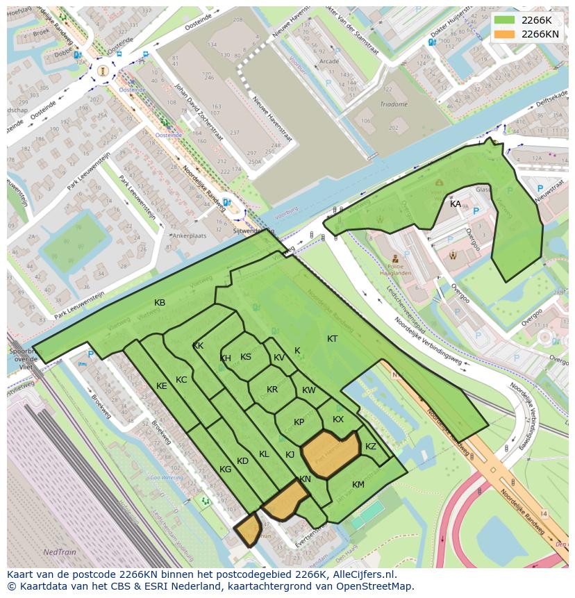 Afbeelding van het postcodegebied 2266 KN op de kaart.