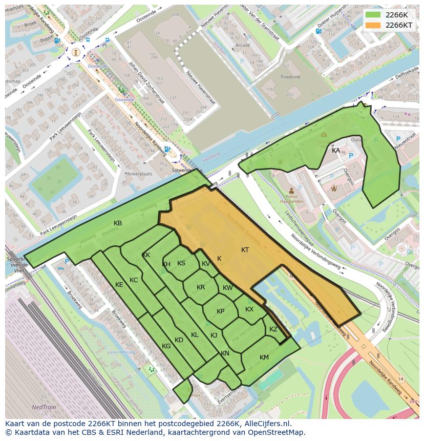 Afbeelding van het postcodegebied 2266 KT op de kaart.