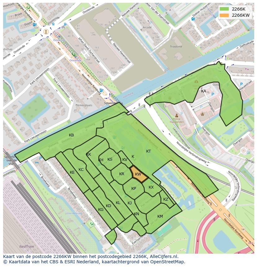 Afbeelding van het postcodegebied 2266 KW op de kaart.