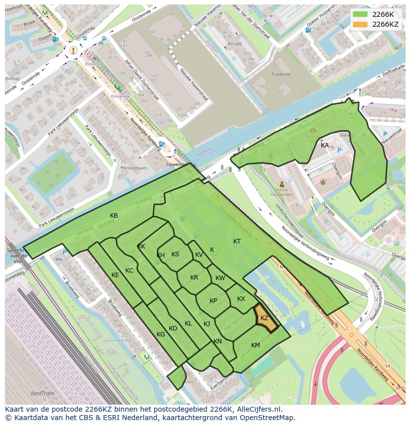 Afbeelding van het postcodegebied 2266 KZ op de kaart.