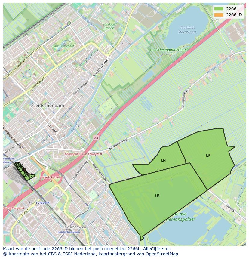 Afbeelding van het postcodegebied 2266 LD op de kaart.