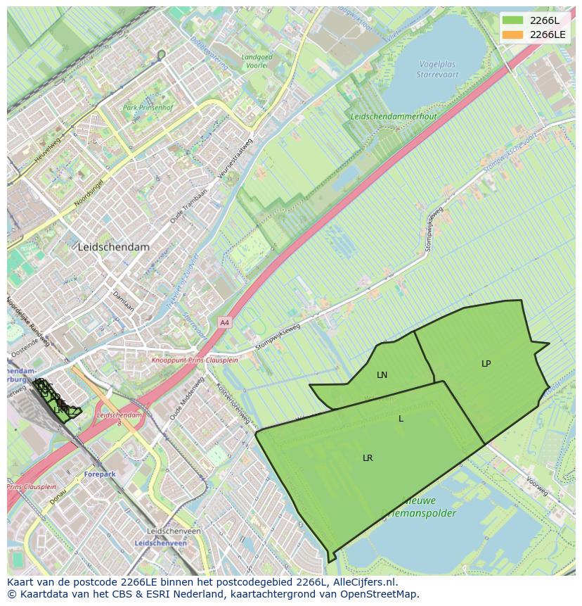 Afbeelding van het postcodegebied 2266 LE op de kaart.