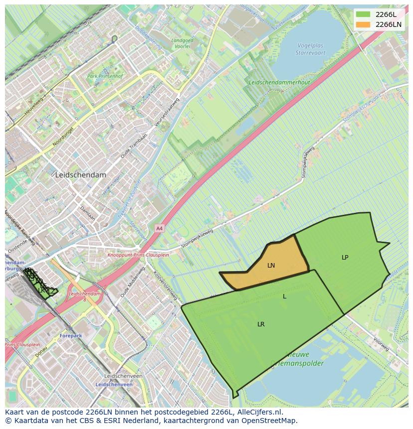 Afbeelding van het postcodegebied 2266 LN op de kaart.