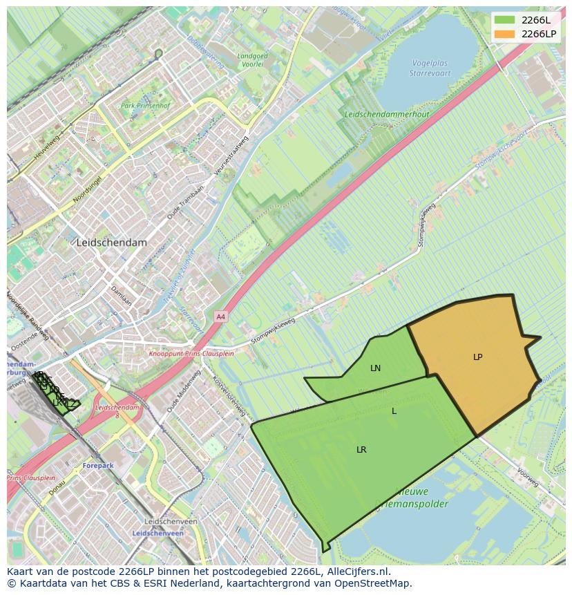 Afbeelding van het postcodegebied 2266 LP op de kaart.