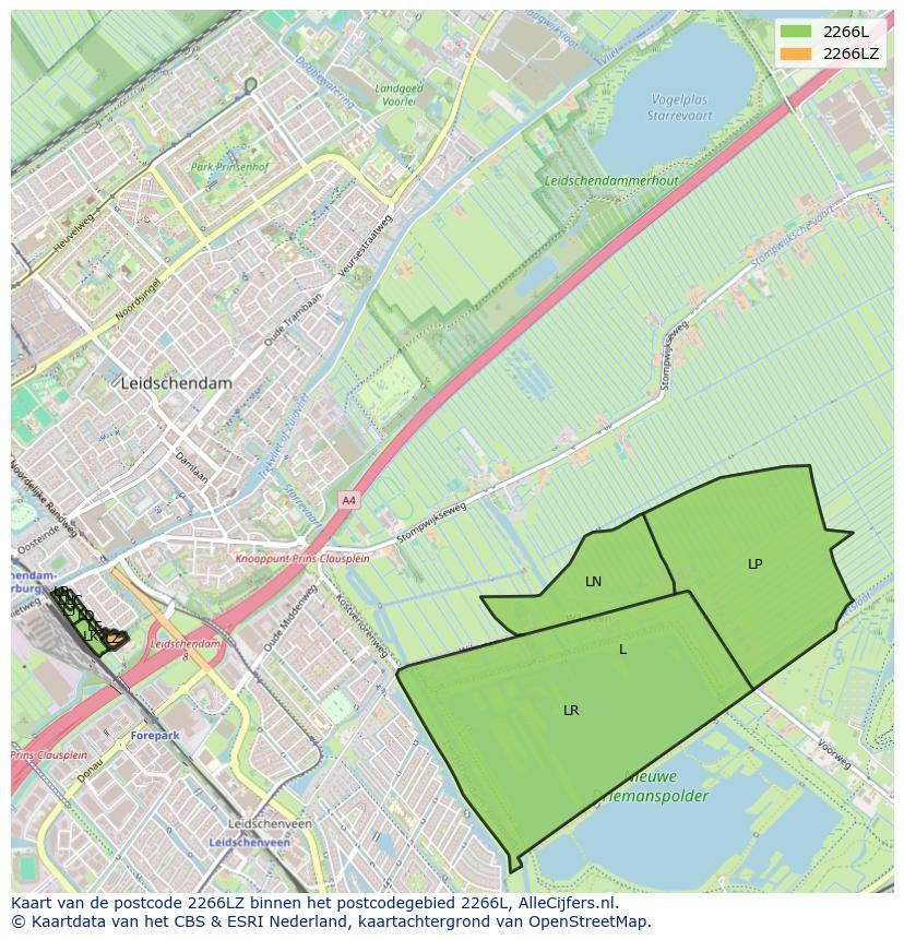 Afbeelding van het postcodegebied 2266 LZ op de kaart.