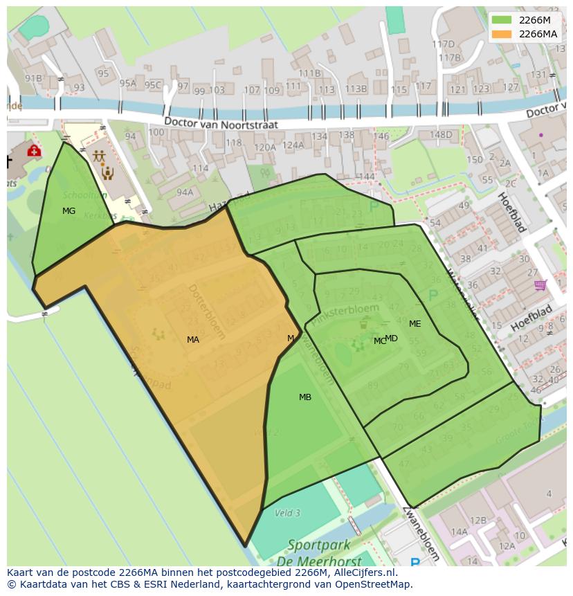 Afbeelding van het postcodegebied 2266 MA op de kaart.