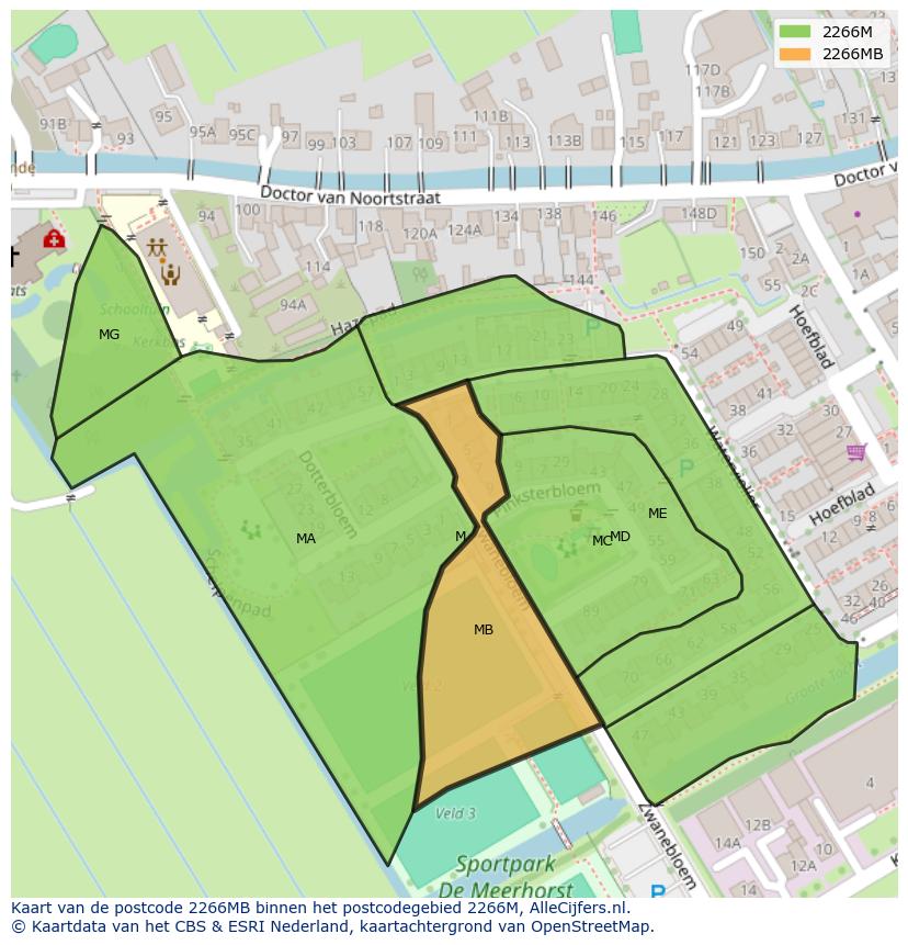 Afbeelding van het postcodegebied 2266 MB op de kaart.