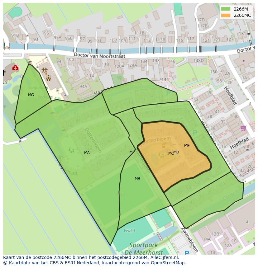 Afbeelding van het postcodegebied 2266 MC op de kaart.