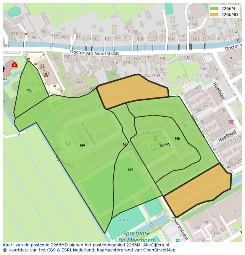 Afbeelding van het postcodegebied 2266 MD op de kaart.